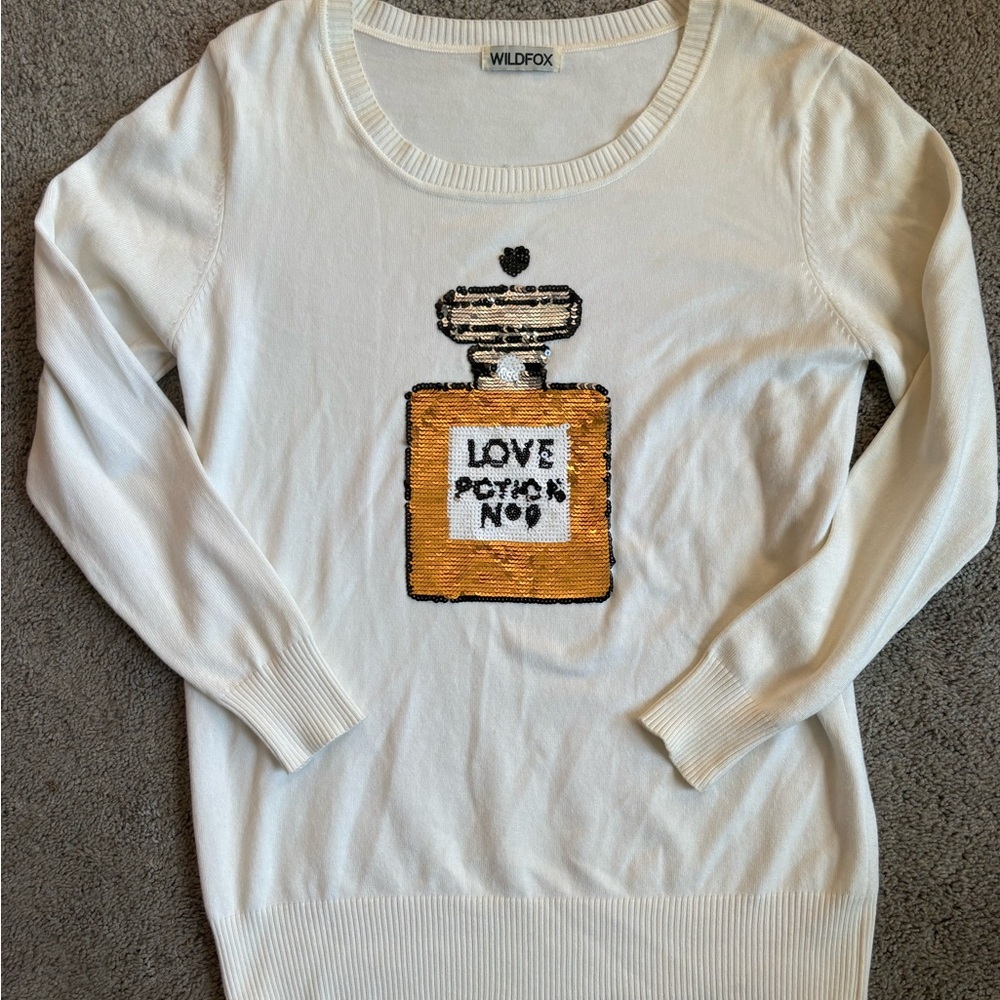 Wildfox Cream Sweater with Sequin Love Potion Design (as worn by Taylor Swift)